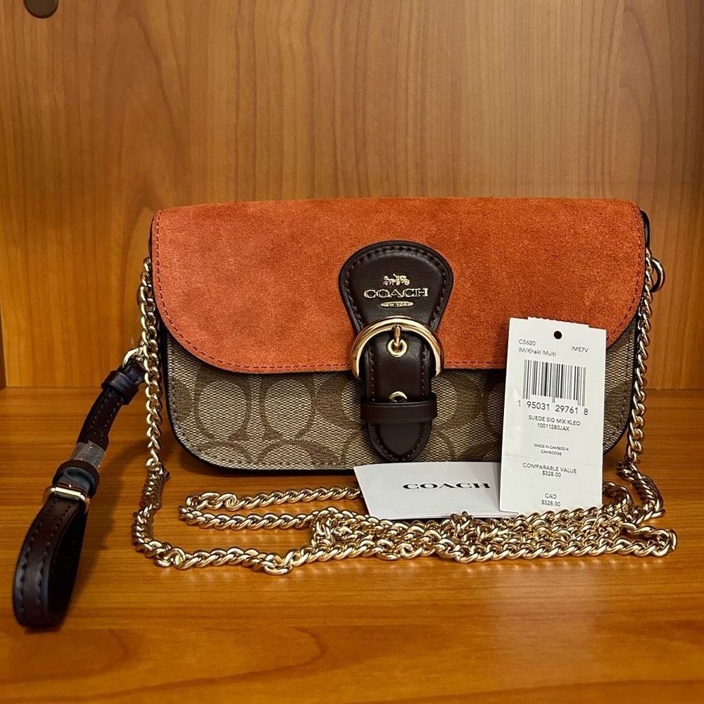 SOLD NWT Coach Khaki Multi Suede/Leather Crossbody Bag